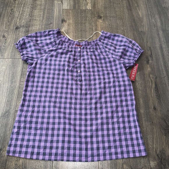 Merona Tops - Merona Women's XL Purple Gingham Plaid Blouse Cap Sleeve Boho Cowgirl Cottage